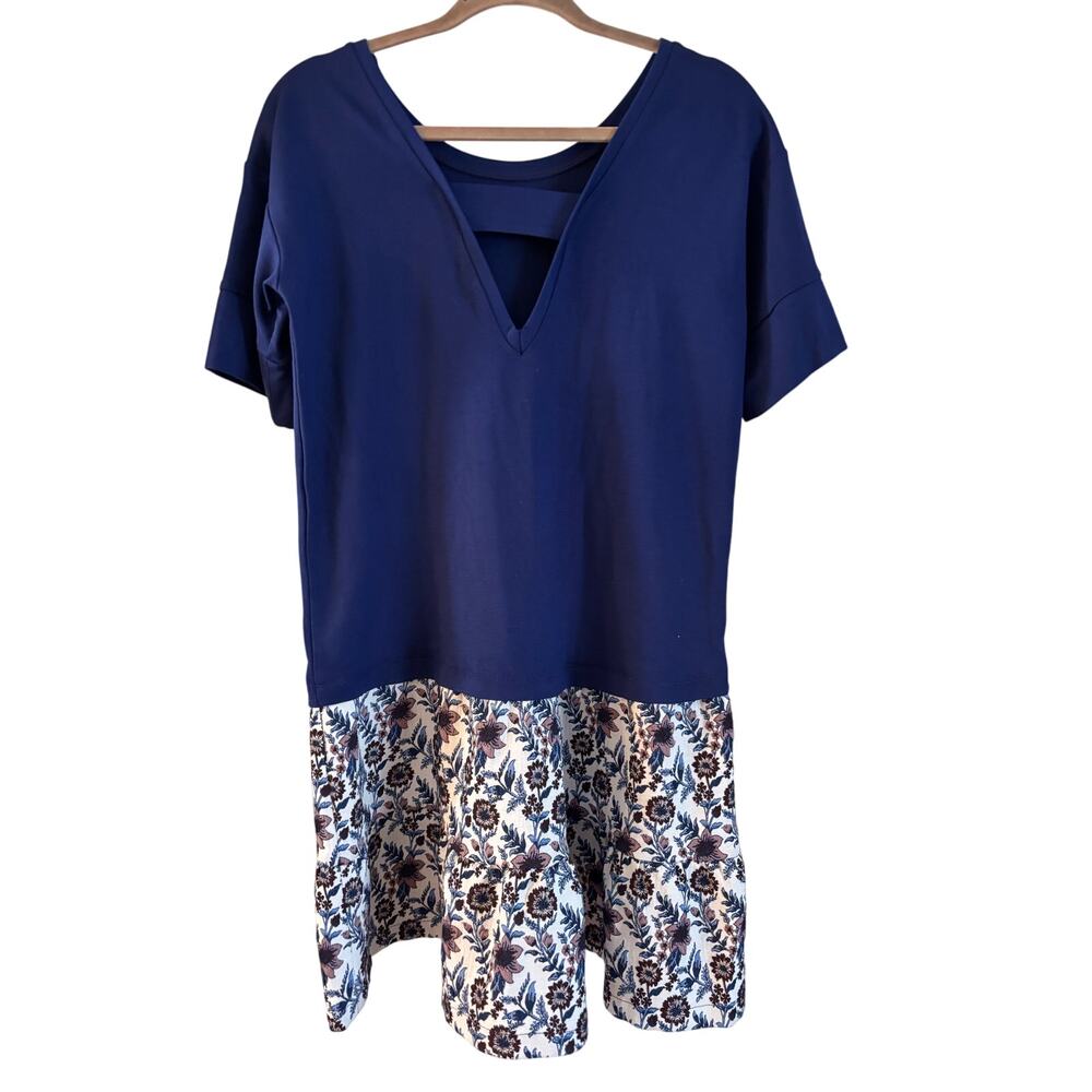 Anthropologie Navy Blue Embroidered Floral Flounced Twofer tunic dress XXS NWT - Picture 4 of 9